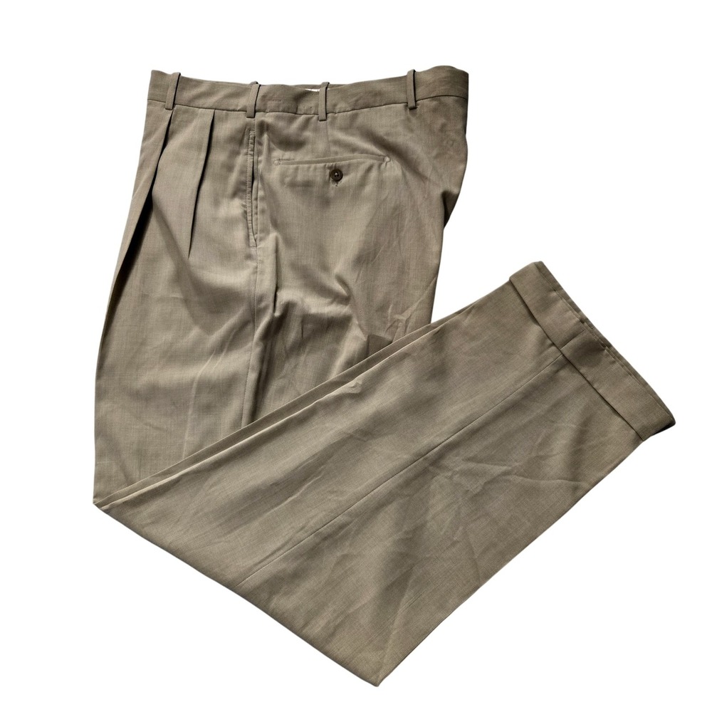 Tom James Dress Pants Mens 38 Khaki Pleated Classic Fit Trousers